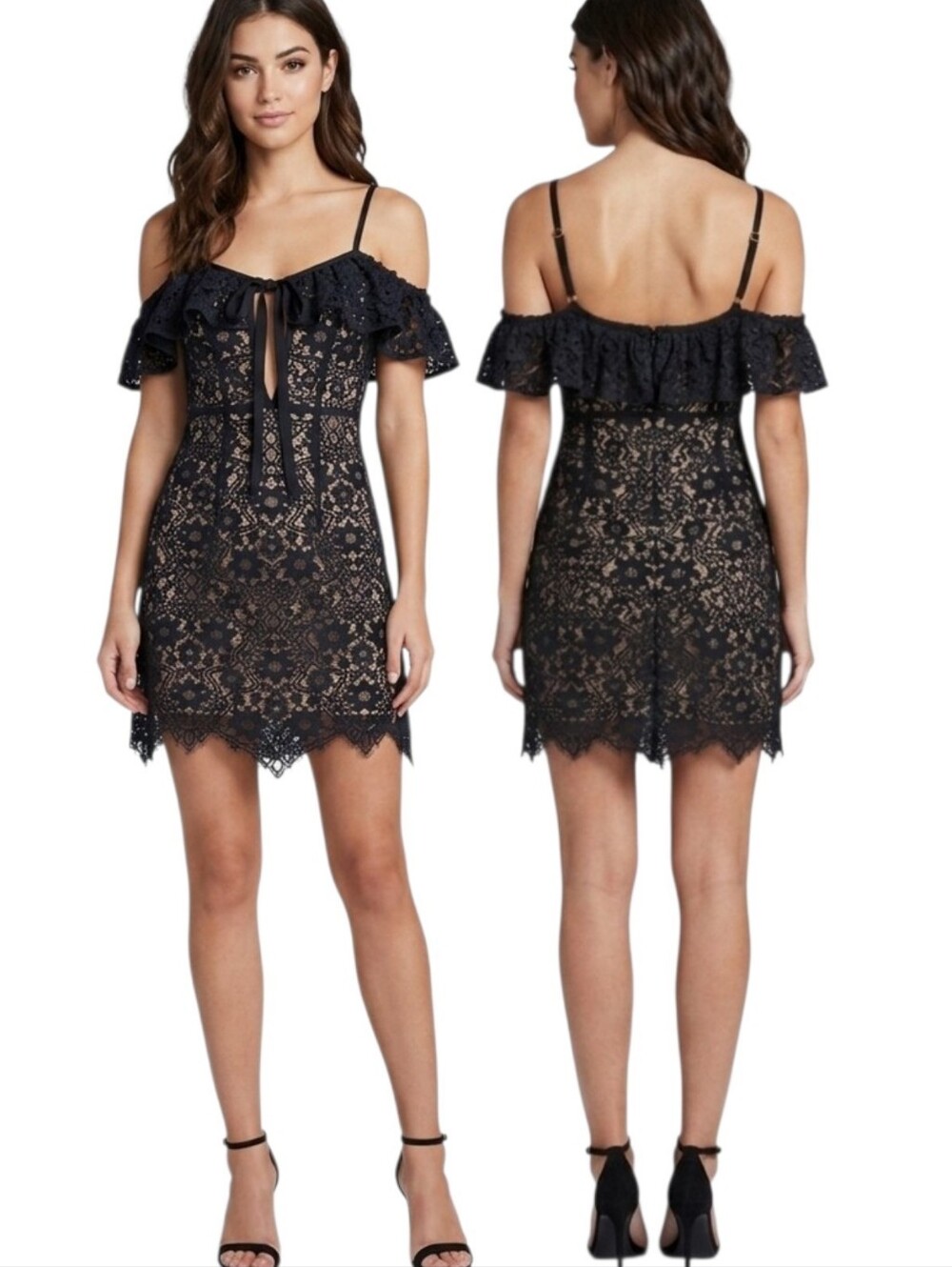 FOR LOVE & LEMONS "Rosemary" Cold Shoulder Lace Mini Dress - Size S